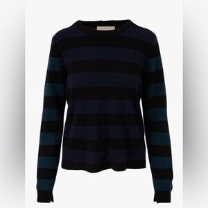 Jumper 1234 Black, Navy & Bottle Rugby Stripe Cashmere Sweater retail $315